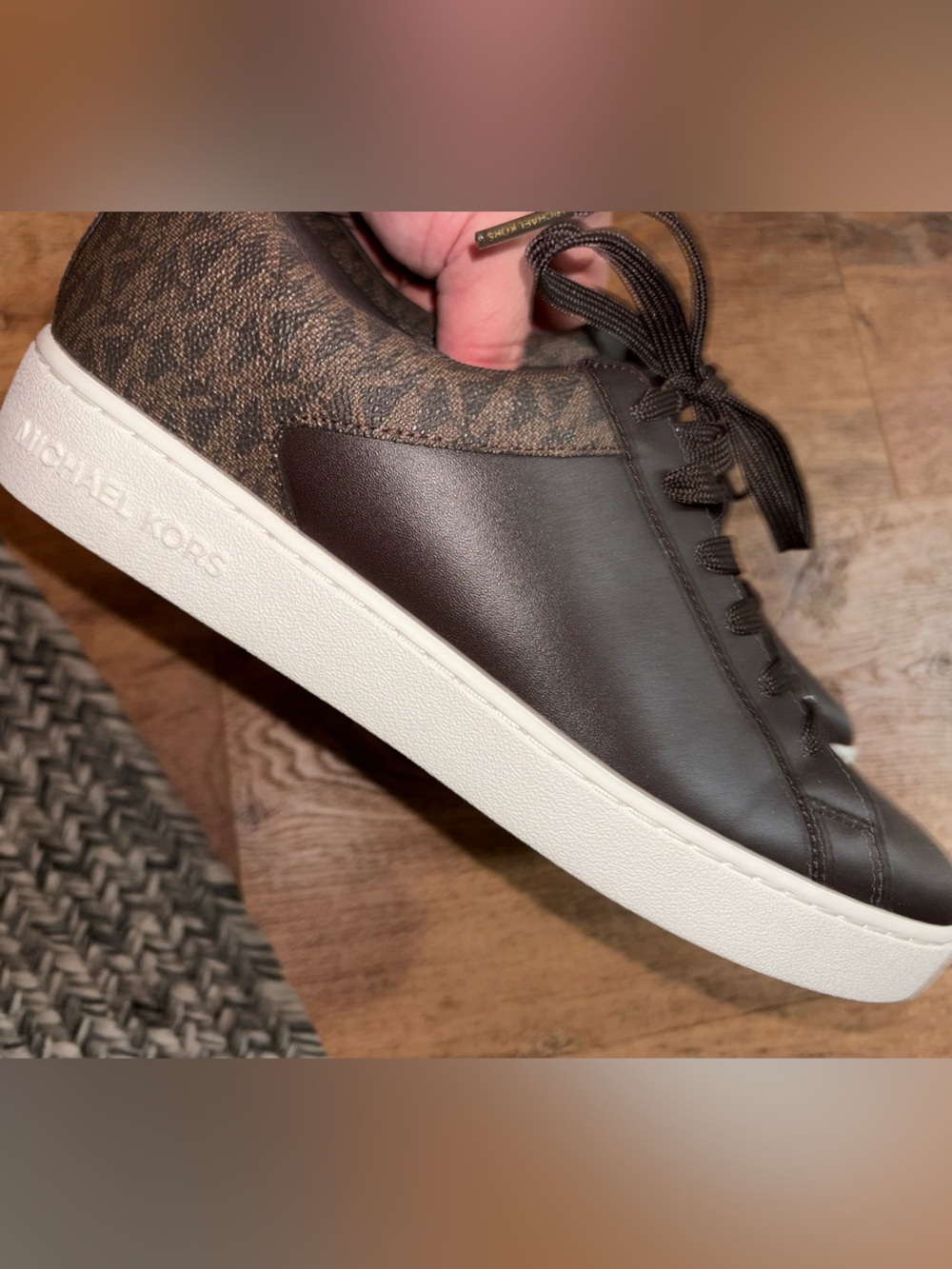 Michael Kors Keaton Brown Leather and Signature Logo Sneaker women’s size 9 ne w